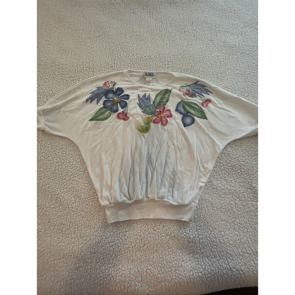 Vintage Koret Francisca Petite 80s Flower Sweatshirt Womens Dolman-Sleeve Small